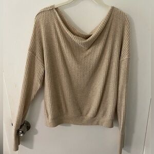 Treasure & Bond Women’s Beige Off the Shoulder Thermal Knit Top